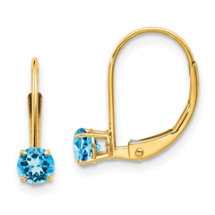 14K Yellow Gold 4mm Round December Blue Topaz Leverback Earrings