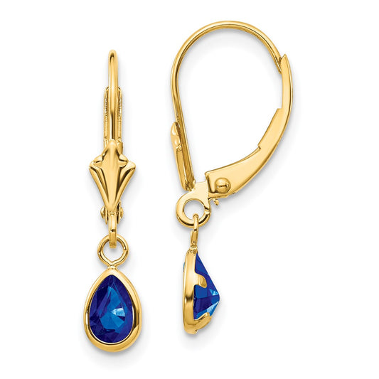 14K Yellow Gold 6x4mm September Sapphire Earrings