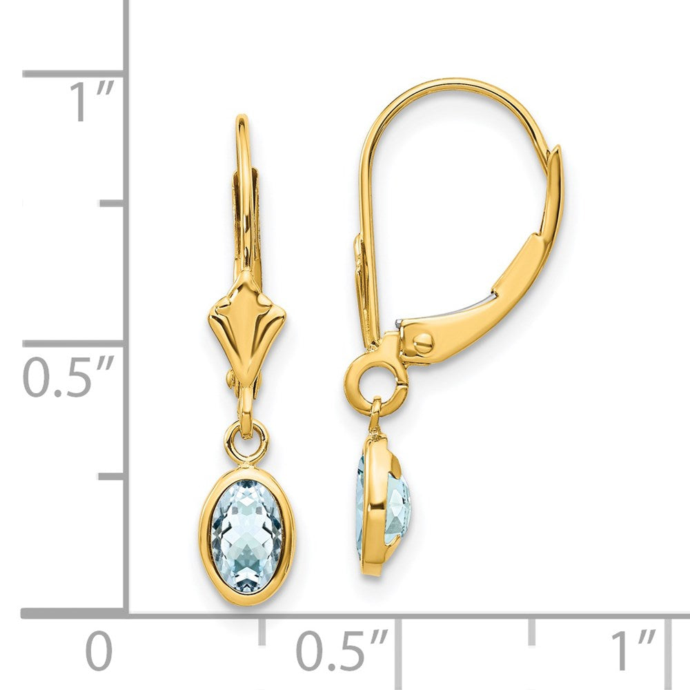 14K Yellow Gold 6x4mm Aquamarine March Earrings