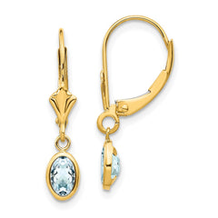 14K Yellow Gold 6x4mm Aquamarine March Earrings