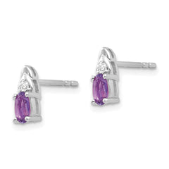 14K White Gold Amethyst and Diamond Post Earrings