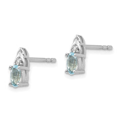 14K White Gold Aquamarine and Diamond Post Earrings