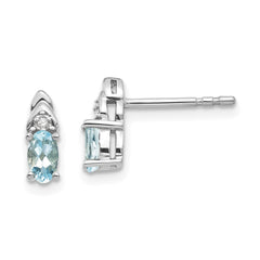 14K White Gold Aquamarine and Diamond Post Earrings