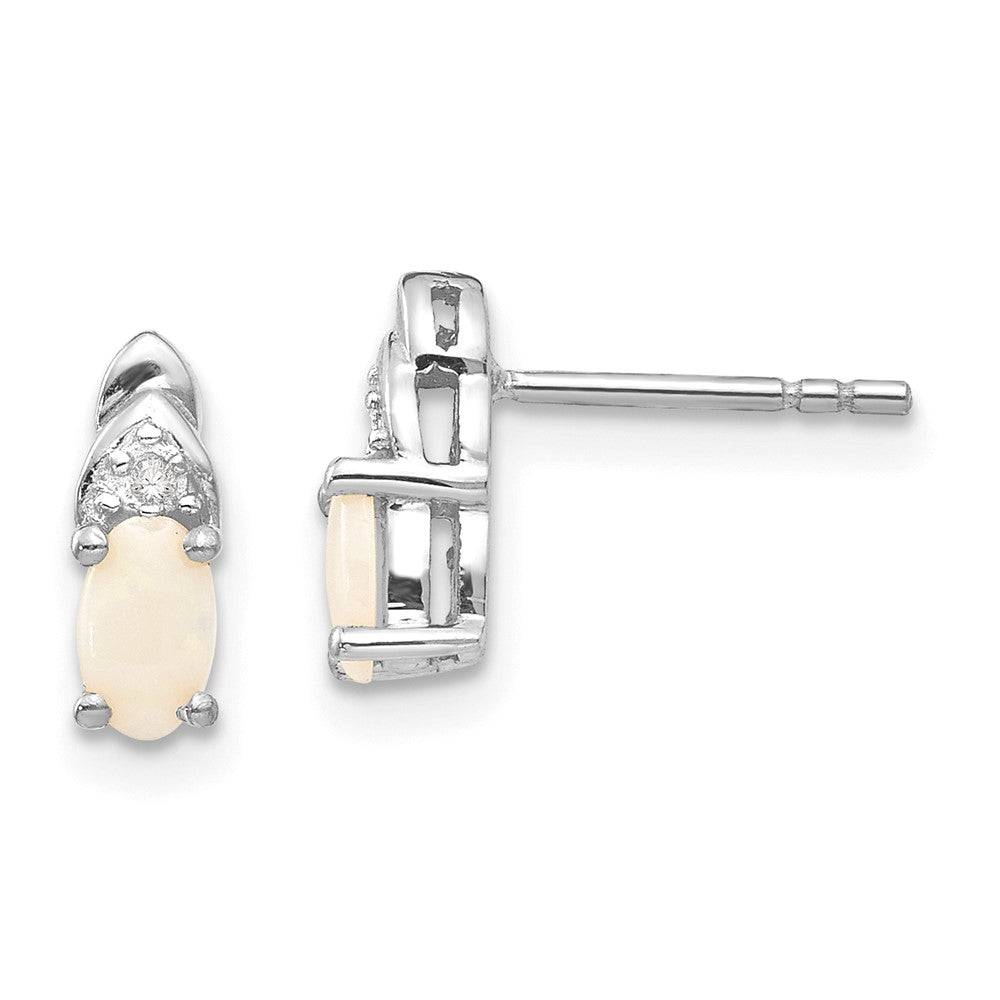 14K White Gold Opal and Diamond Post Earrings