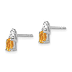 14K White Gold Citrine and Diamond Post Earrings