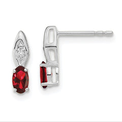 14K White Gold Garnet and Diamond Post Earrings