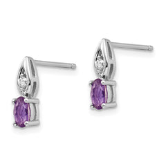 14K White Gold Amethyst and Diamond Post Earrings