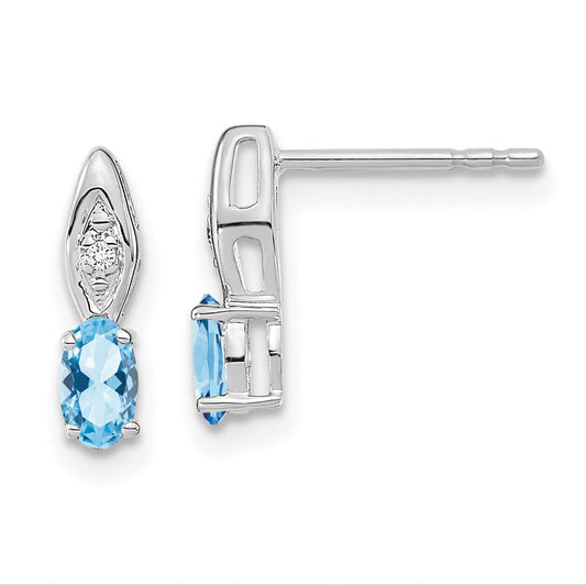 14K White Gold Aquamarine and Diamond Post Earrings