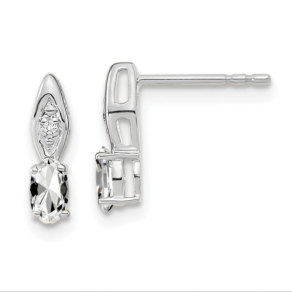 14K White Gold White Topaz and Diamond Post Earrings