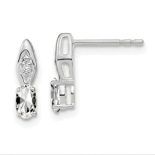 14K White Gold White Topaz and Diamond Post Earrings