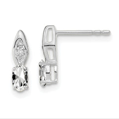 14K White Gold White Topaz and Diamond Post Earrings