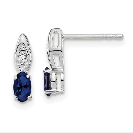 14K White Gold Sapphire and Diamond Post Earrings