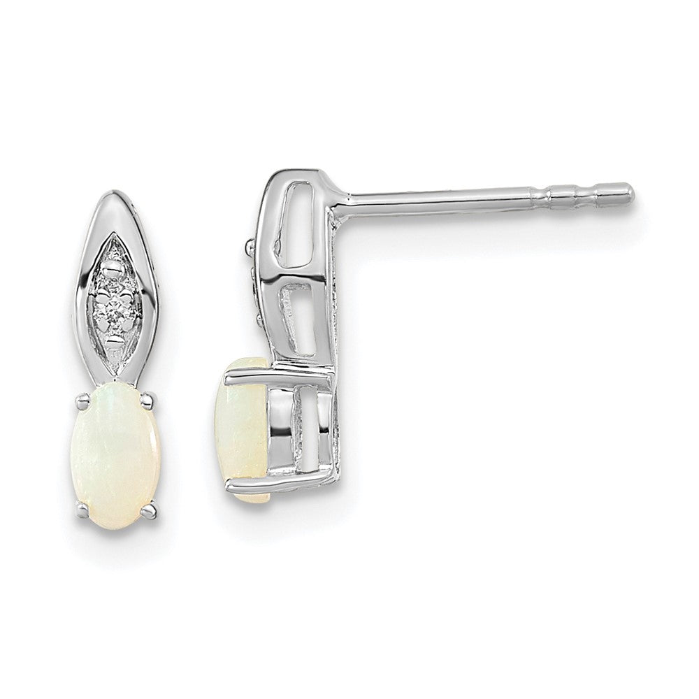 14K White Gold Opal and Diamond Post Earrings