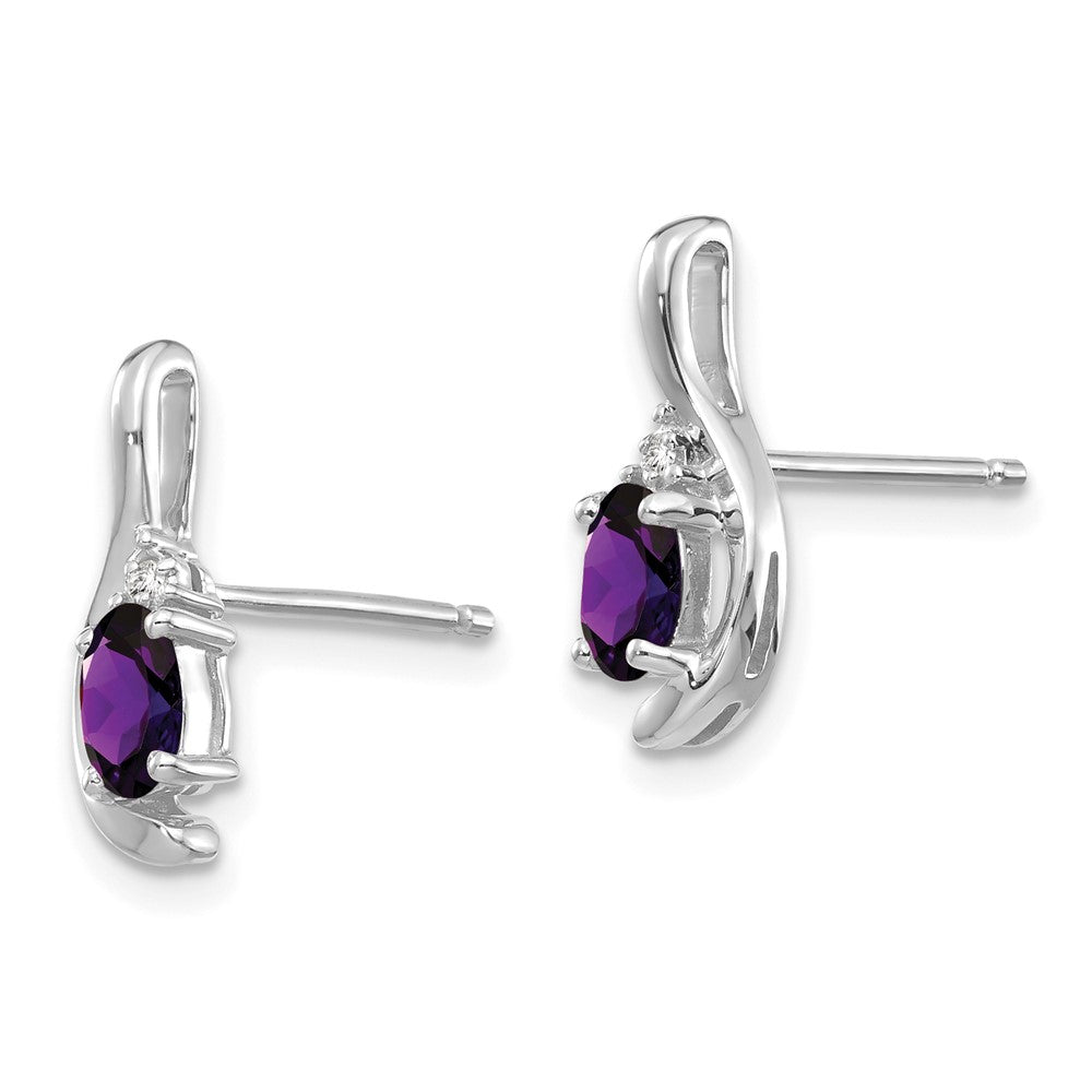 14K White Gold Amethyst and Diamond Post Earrings