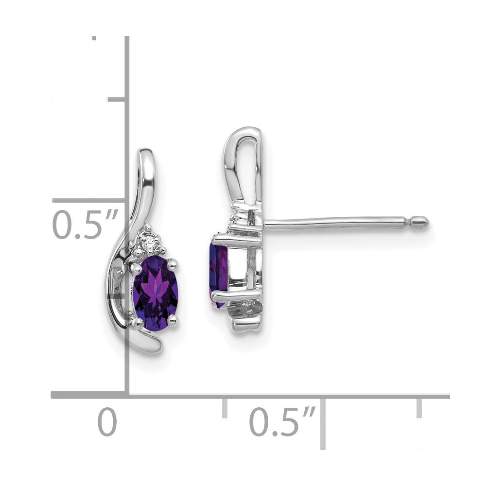 14K White Gold Amethyst and Diamond Post Earrings