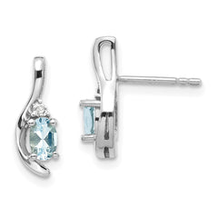 14K White Gold Aquamarine and Diamond Post Earrings