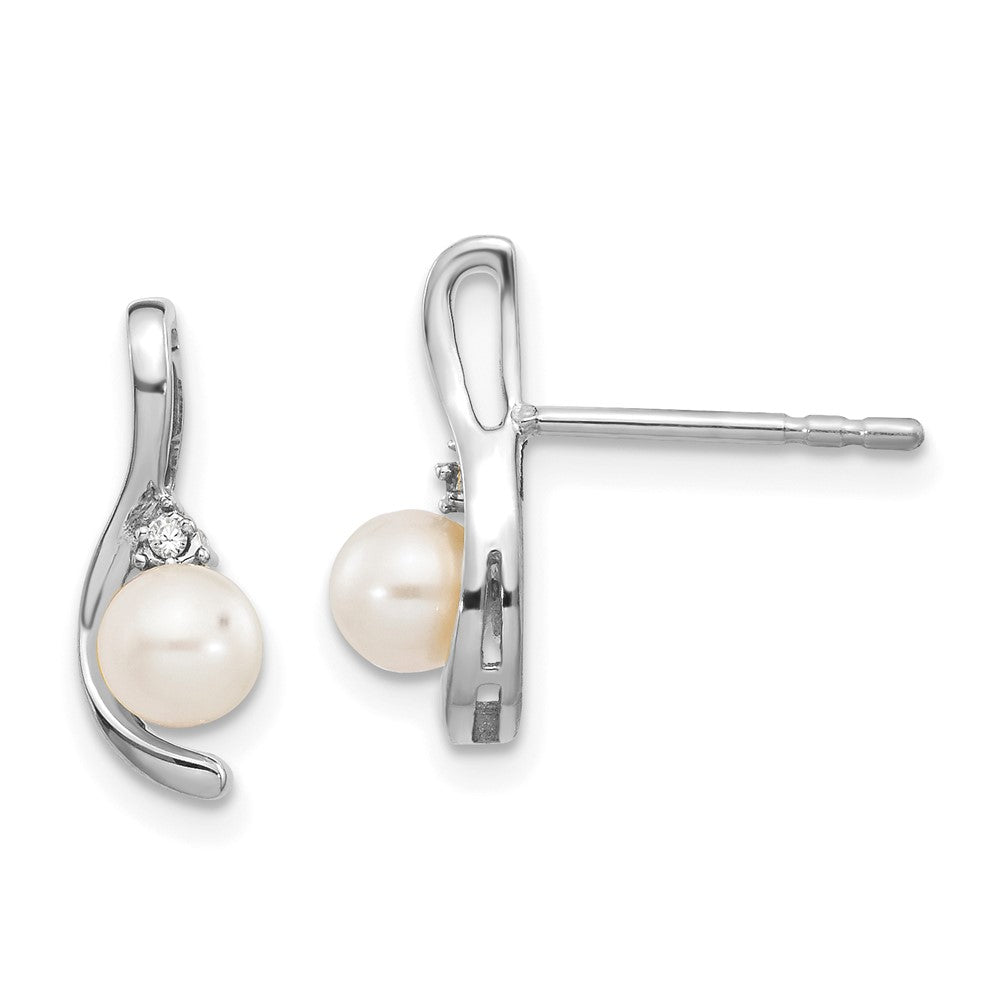 14K White Gold FWC Pearl and Diamond Post Earrings