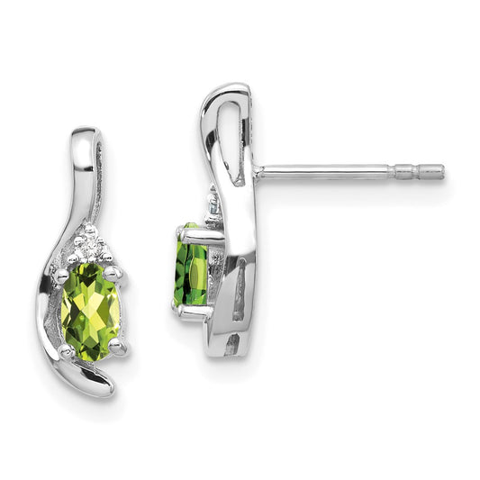 14K White Gold Peridot and Diamond Post Earrings
