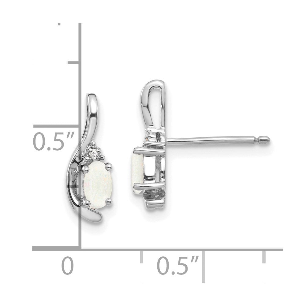 14K White Gold Opal and Diamond Post Earrings