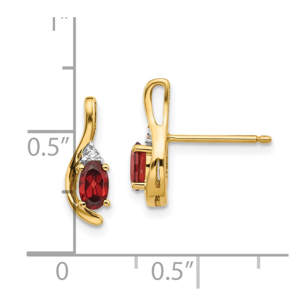 14K Yellow Gold Garnet and Diamond Post Earrings