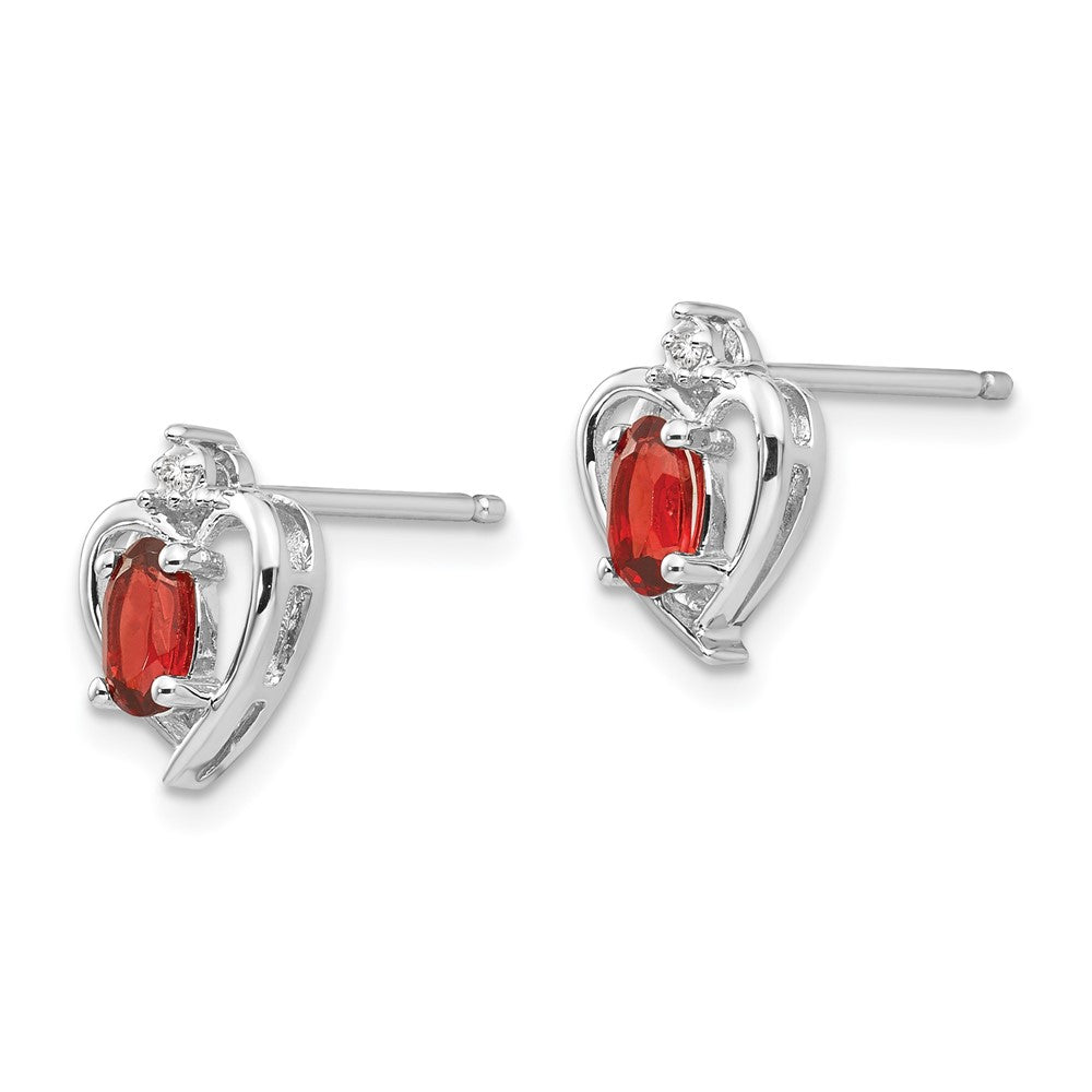 14K White Gold Garnet and Diamond Heart Post Earrings