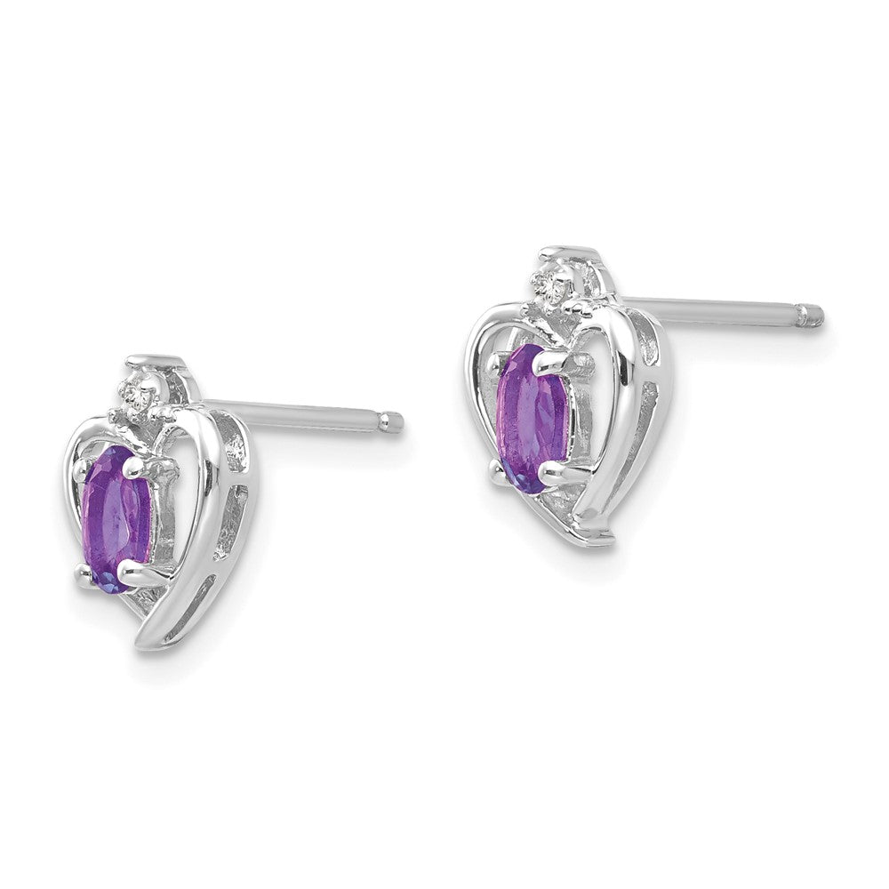14K White Gold Amethyst and Diamond Heart Post Earrings