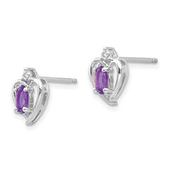 14K White Gold Amethyst and Diamond Heart Post Earrings