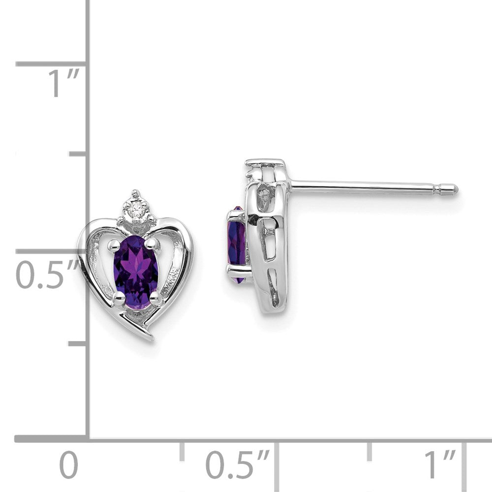 14K White Gold Amethyst and Diamond Heart Post Earrings