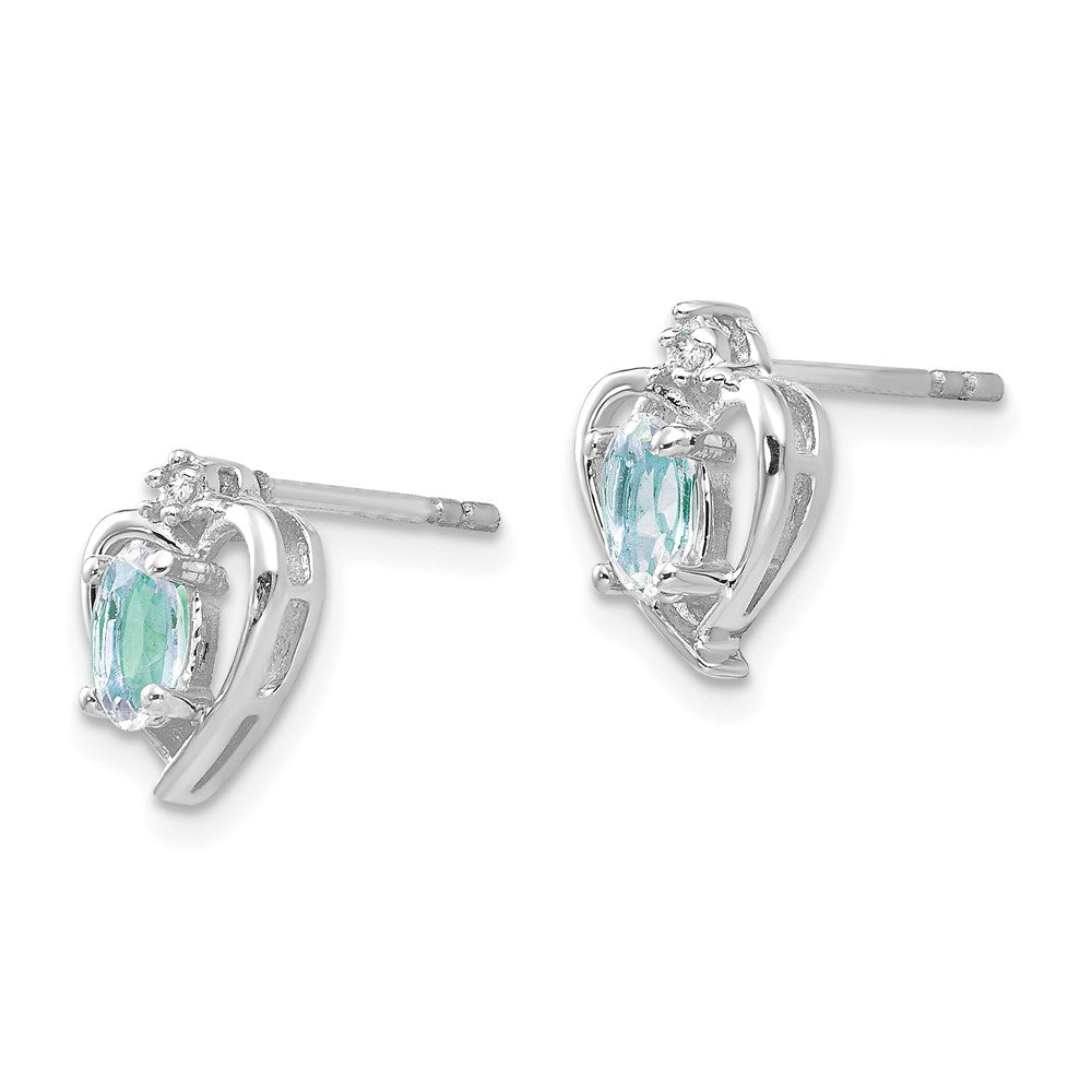 14K White Gold Aquamarine and Diamond Heart Post Earrings