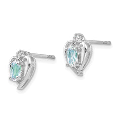 14K White Gold Aquamarine and Diamond Heart Post Earrings