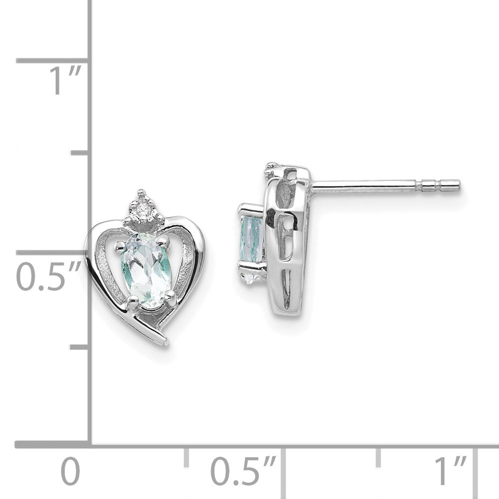 14K White Gold Aquamarine and Diamond Heart Post Earrings