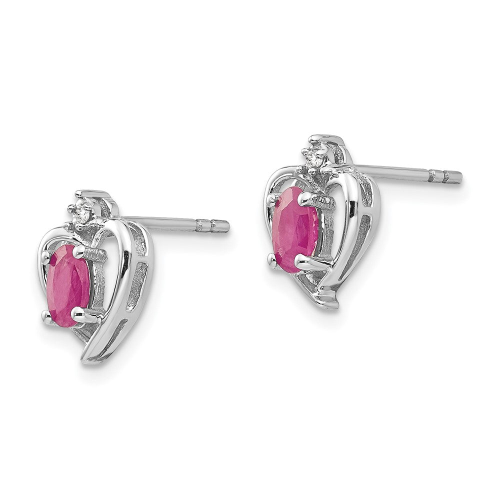 14K White Gold Ruby and Diamond Heart Post Earrings