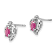 14K White Gold Ruby and Diamond Heart Post Earrings