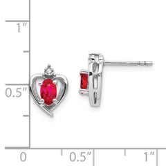 14K White Gold Ruby and Diamond Heart Post Earrings