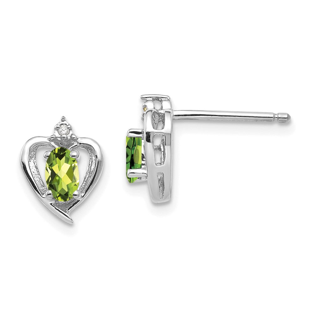 14K White Gold Peridot and Diamond Heart Post Earrings