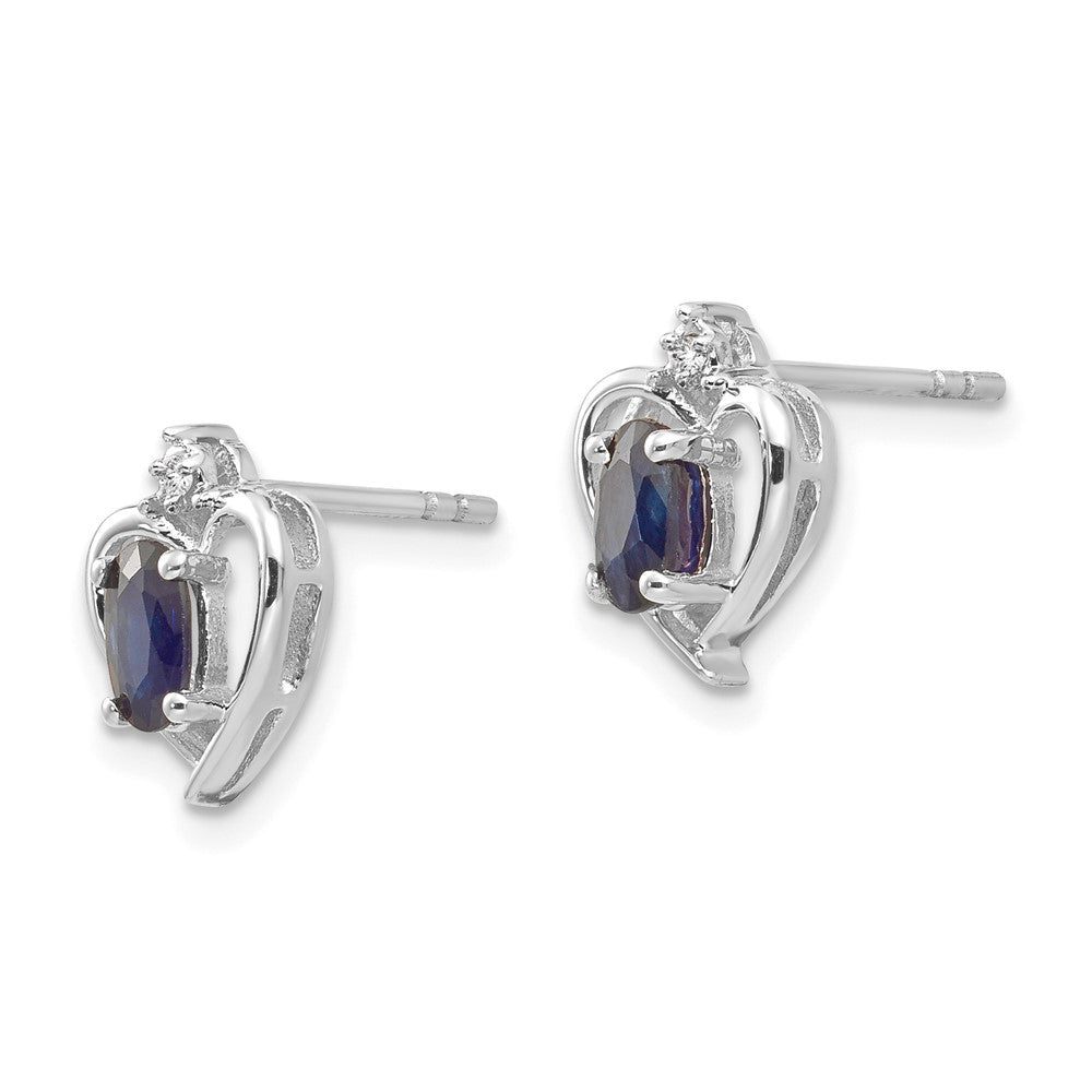 14K White Gold Sapphire and Diamond Heart Post Earrings