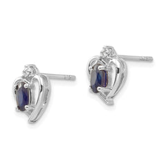 14K White Gold Sapphire and Diamond Heart Post Earrings