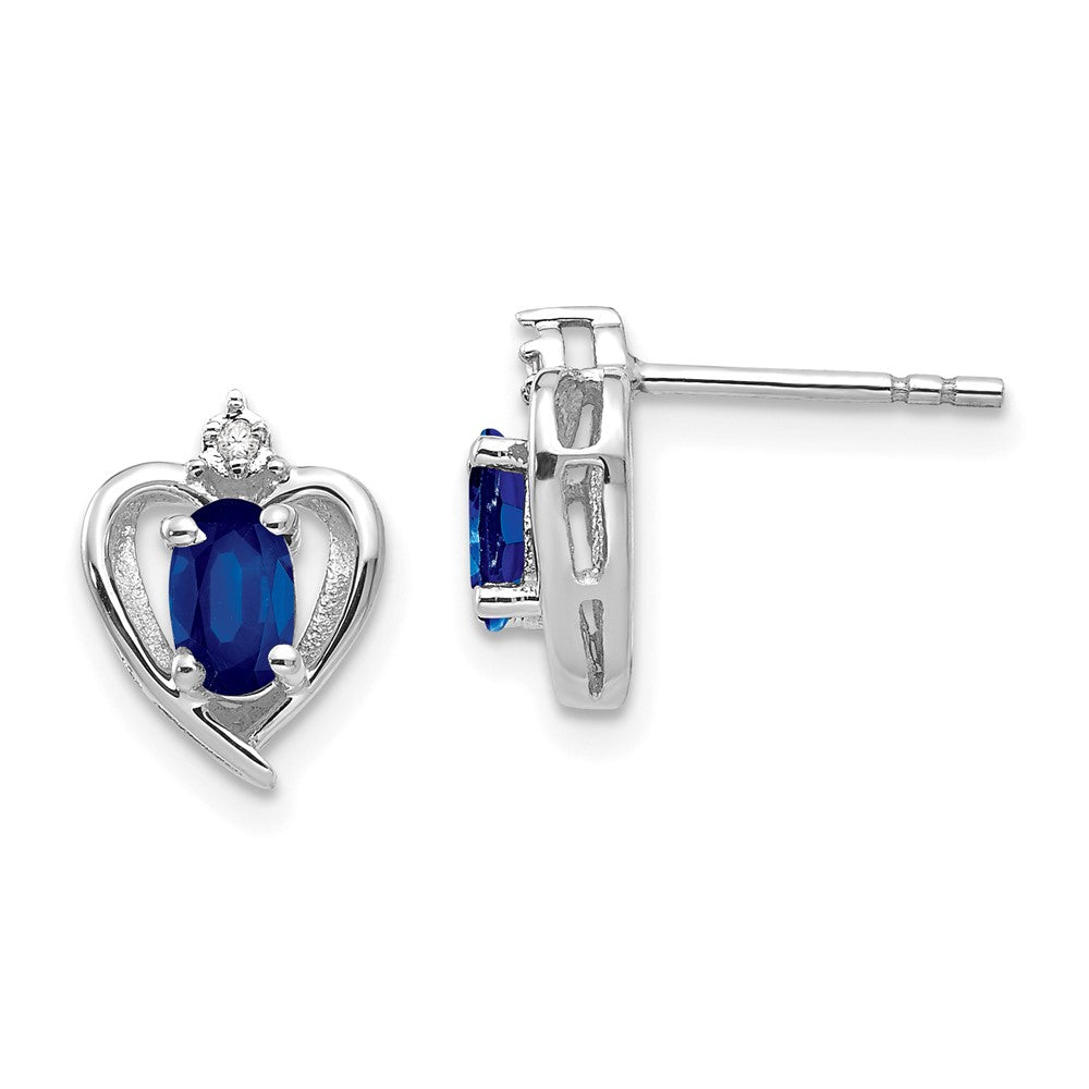14K White Gold Sapphire and Diamond Heart Post Earrings
