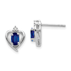 14K White Gold Sapphire and Diamond Heart Post Earrings