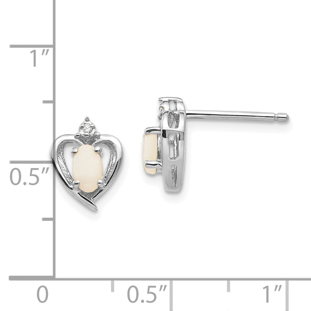 14K White Gold Opal and Diamond Heart Post Earrings