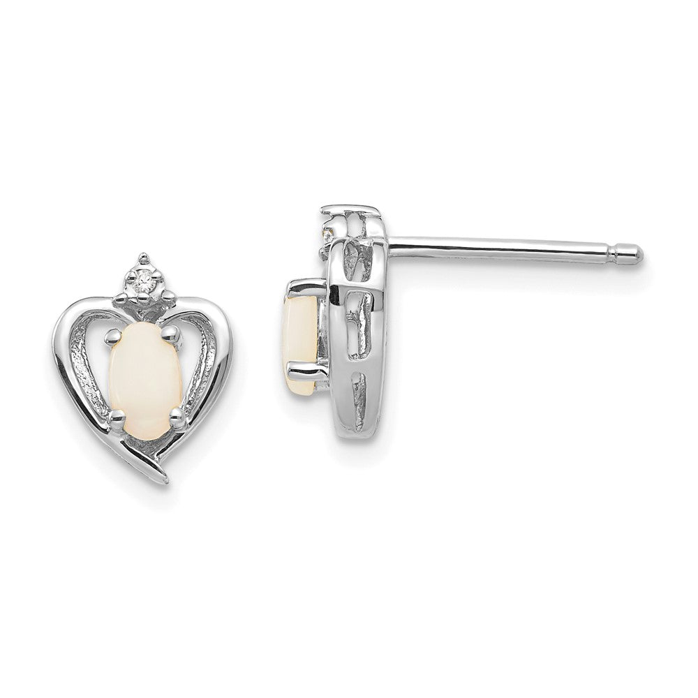 14K White Gold Opal and Diamond Heart Post Earrings
