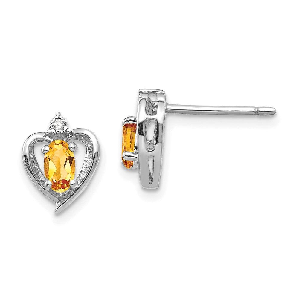 14K White Gold Citrine and Diamond Heart Post Earrings