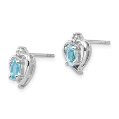 14K White Gold Blue Topaz and Diamond Heart Post Earrings