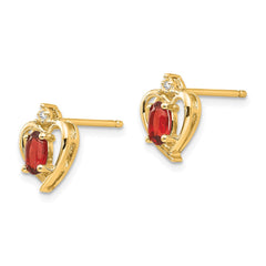14K Yellow Gold Garnet and Diamond Heart Earrings