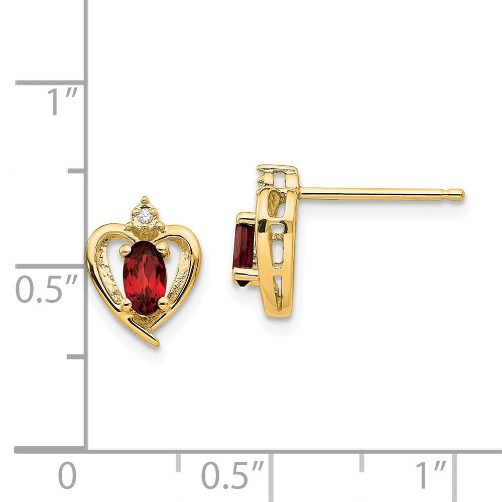 14K Yellow Gold Garnet and Diamond Heart Earrings