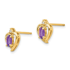 14K Yellow Gold Amethyst and Diamond Heart Earrings