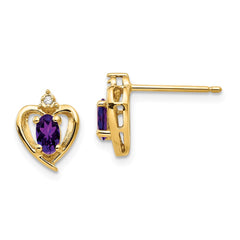 14K Yellow Gold Amethyst and Diamond Heart Earrings