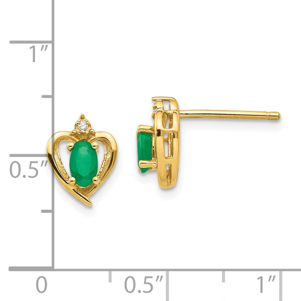 14K Yellow Gold Emerald and Diamond Heart Earrings