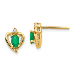 14K Yellow Gold Emerald and Diamond Heart Earrings