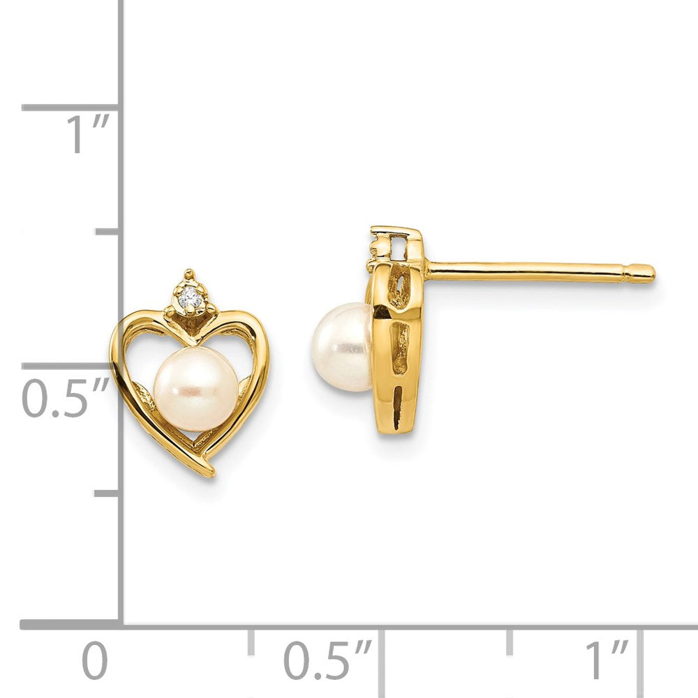 14K Yellow Gold FWC Pearl and Diamond Heart Earrings